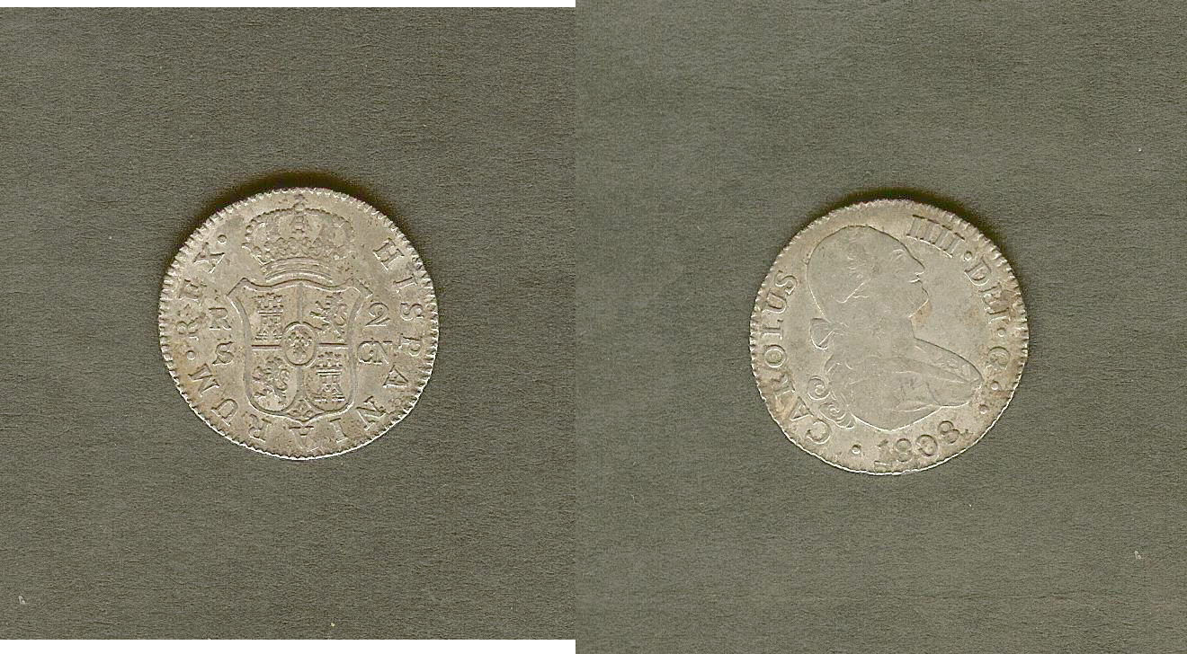 Spain 2 reales 1808 Seville VF+/EF